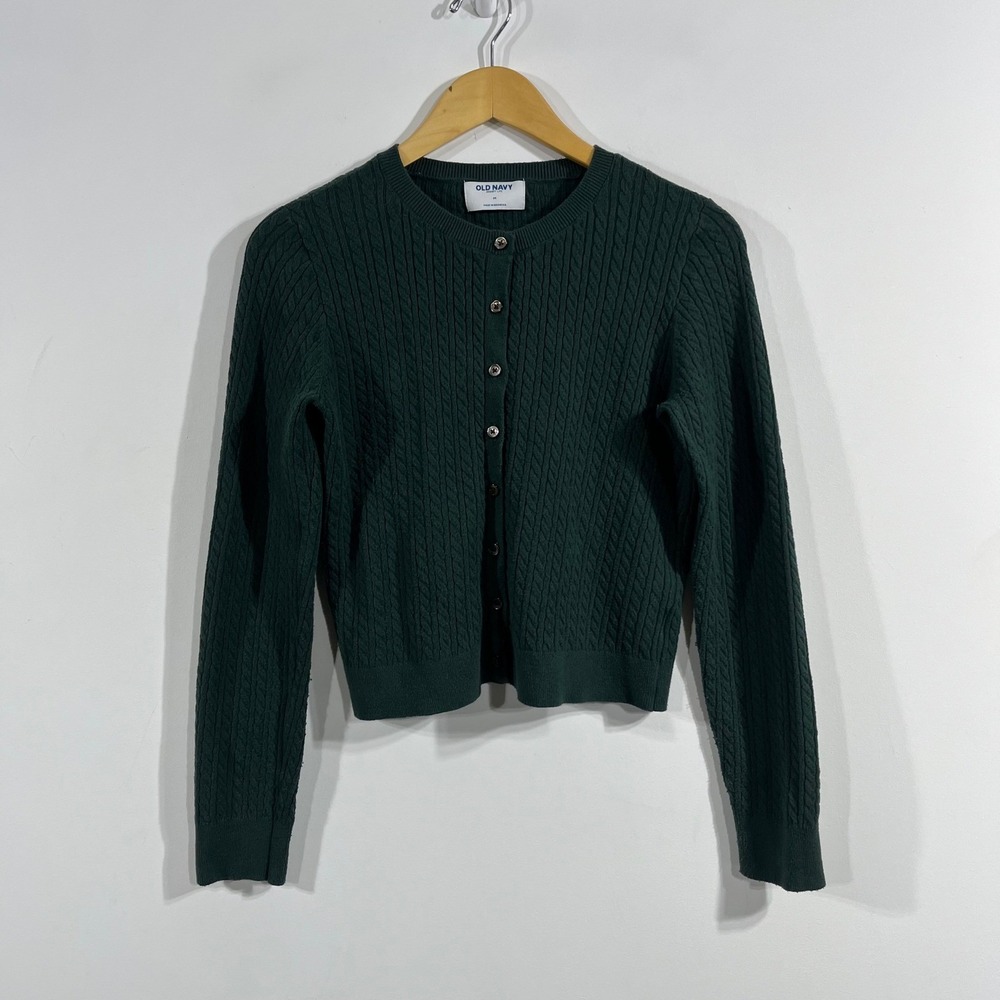 Old Navy Fisherman Preppy Old Money Cable Knit Cardigan Green Sweater Medium